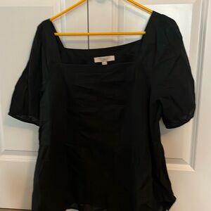 LOFT Black Square Neck Short Sleeve Blouse